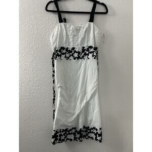 White Flowers Boutique Dress‎ Size M Babydoll White Tie Sleeveless Black Trim